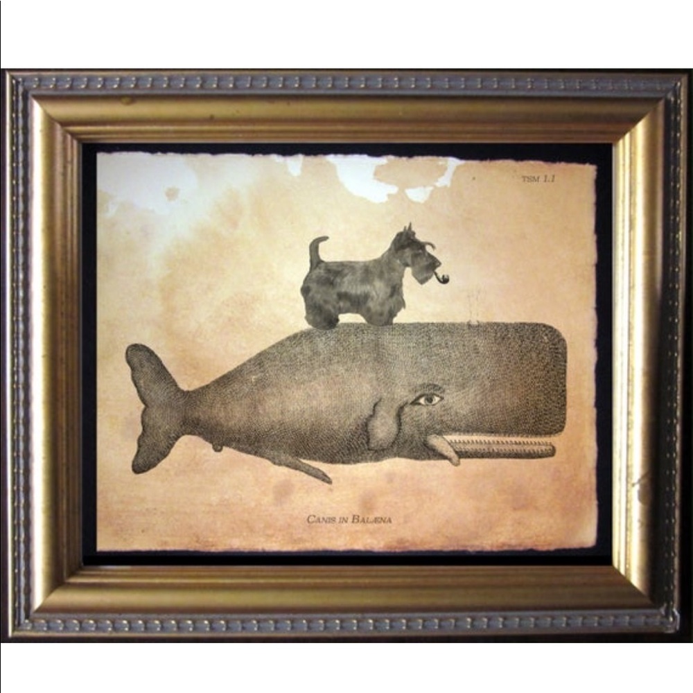 Scottish Terrier on Whale Art Print Tea Stained